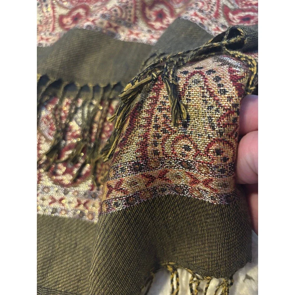 100% pashmina scarf fringe blanket oriental carpet print brown tan